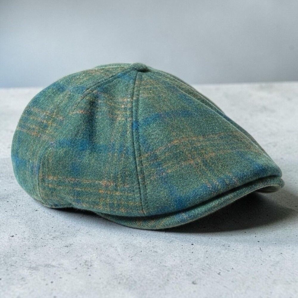 Boston Scally Co Hat Cap XL Green Plaid Irish Rose Newsboy Cabbie Deadstock